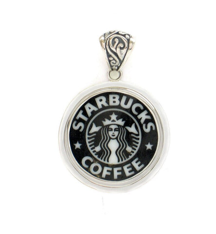 Broken China Jewelry Starbucks Backstamp Sterling Large Circle Pendant
