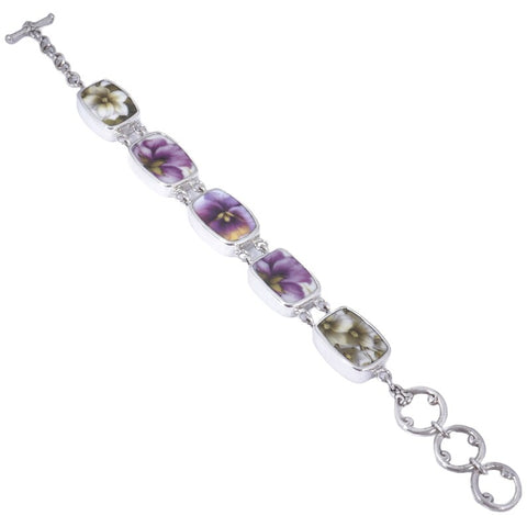 Broken China Jewelry Purple Pansy Pansies B Sterling Adjustable Bracelet