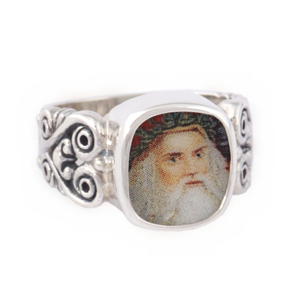 SIZE 9 Broken China Jewelry Victorian Christmas Santa Right Facing Portrait Sterling Ring