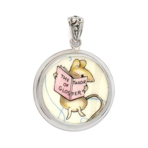 Broken China Jewelry Beatrix Potter The Tailor of Gloster Mouse Sterling Pendant