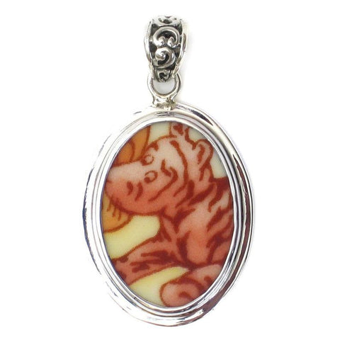 Broken China Jewelry Royal Doulton Classic Winnie the Pooh Tigger Close Up Sterling Pendant