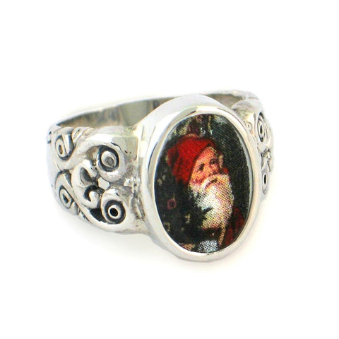 Size 6 Broken China Jewelry Victorian Christmas Santa Sterling Oval Ring
