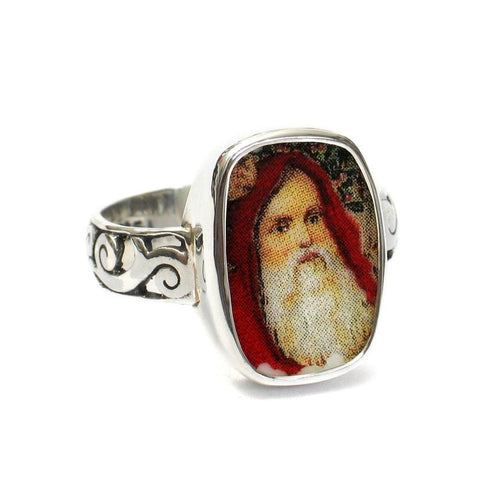 SIZE 8 Broken China Jewelry Victorian Christmas Santa Close Up G Sterling Ring