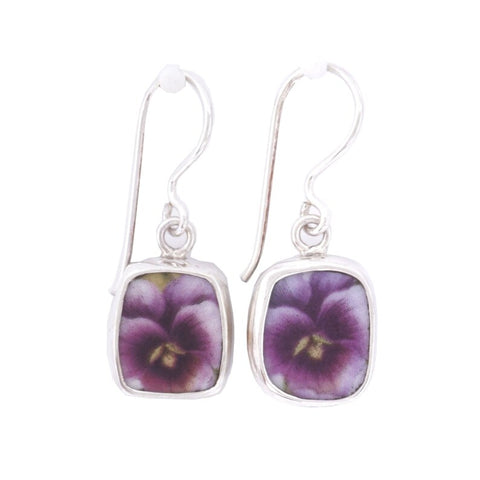 Broken China Jewelry Purple Pansy Single Flower B Sterling Earrings