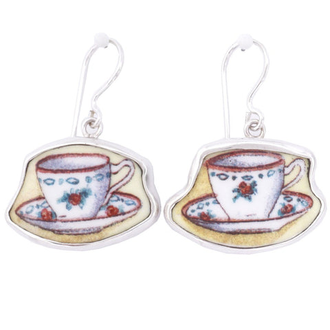Broken China Jewelry Duchess Teacup Single Rose Tea Cup Sterling Earrings