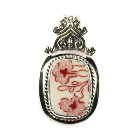 Broken China Jewelry - Johnson Brothers Rose Chintz Pink - Sterling Silver Pendant